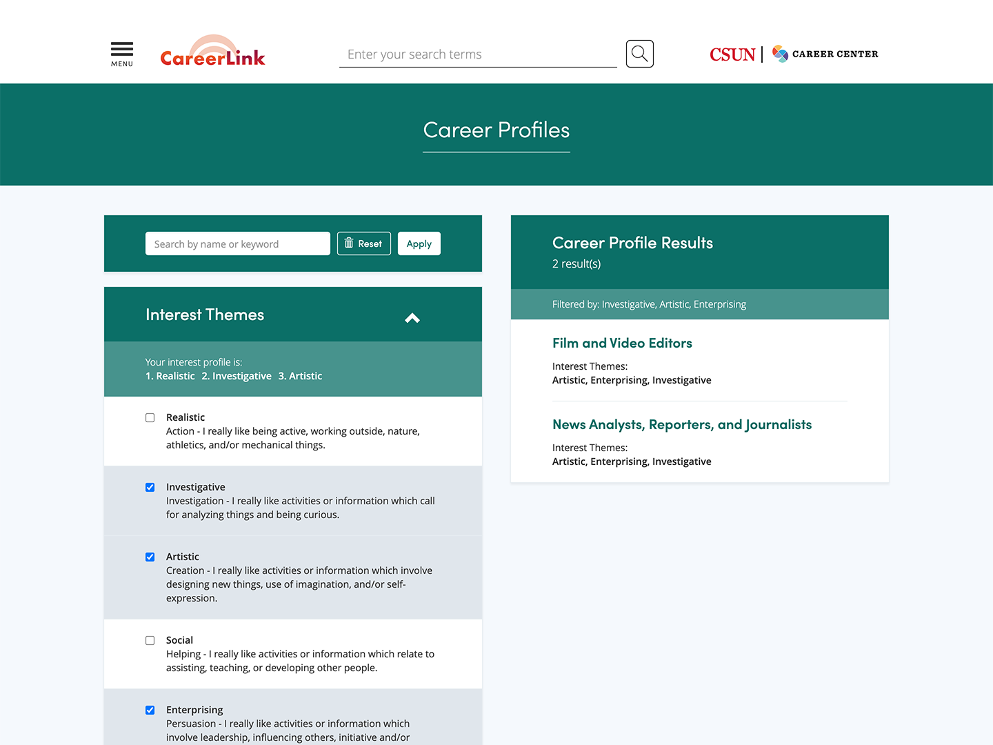 CSUN UI - Browse Career Profiles