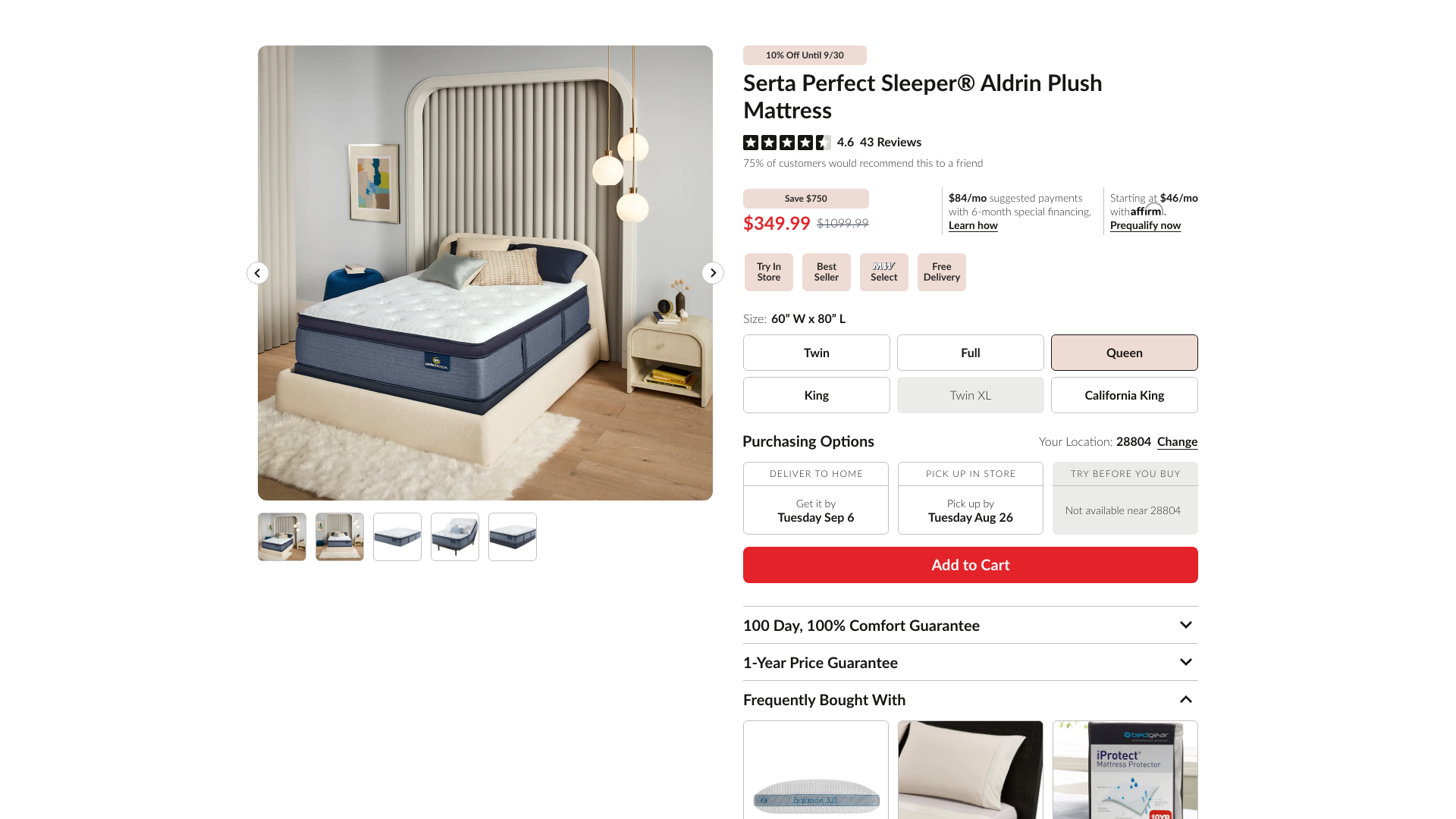 Mattress Warehouse UI - Product Detail Page