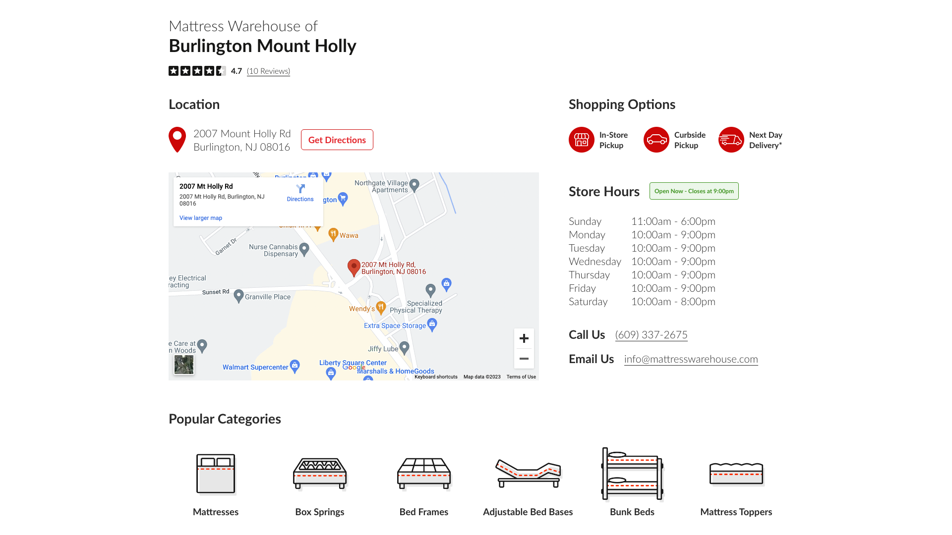 Mattress Warehouse UI - Store Details