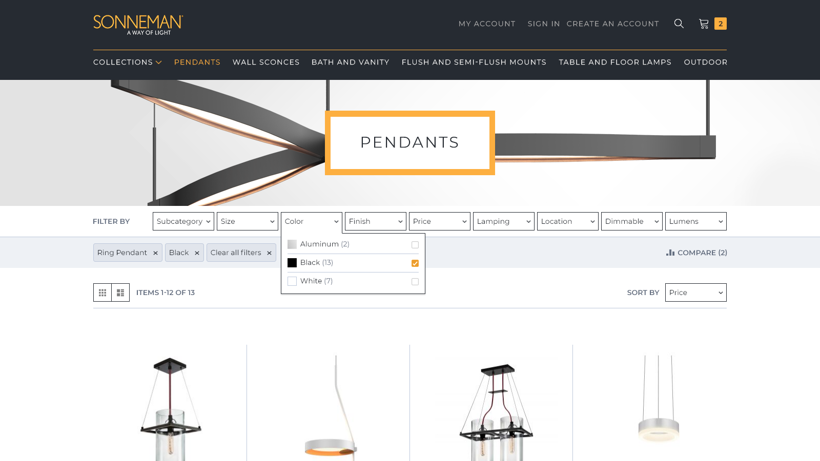 Sonneman UI - Product Category Page