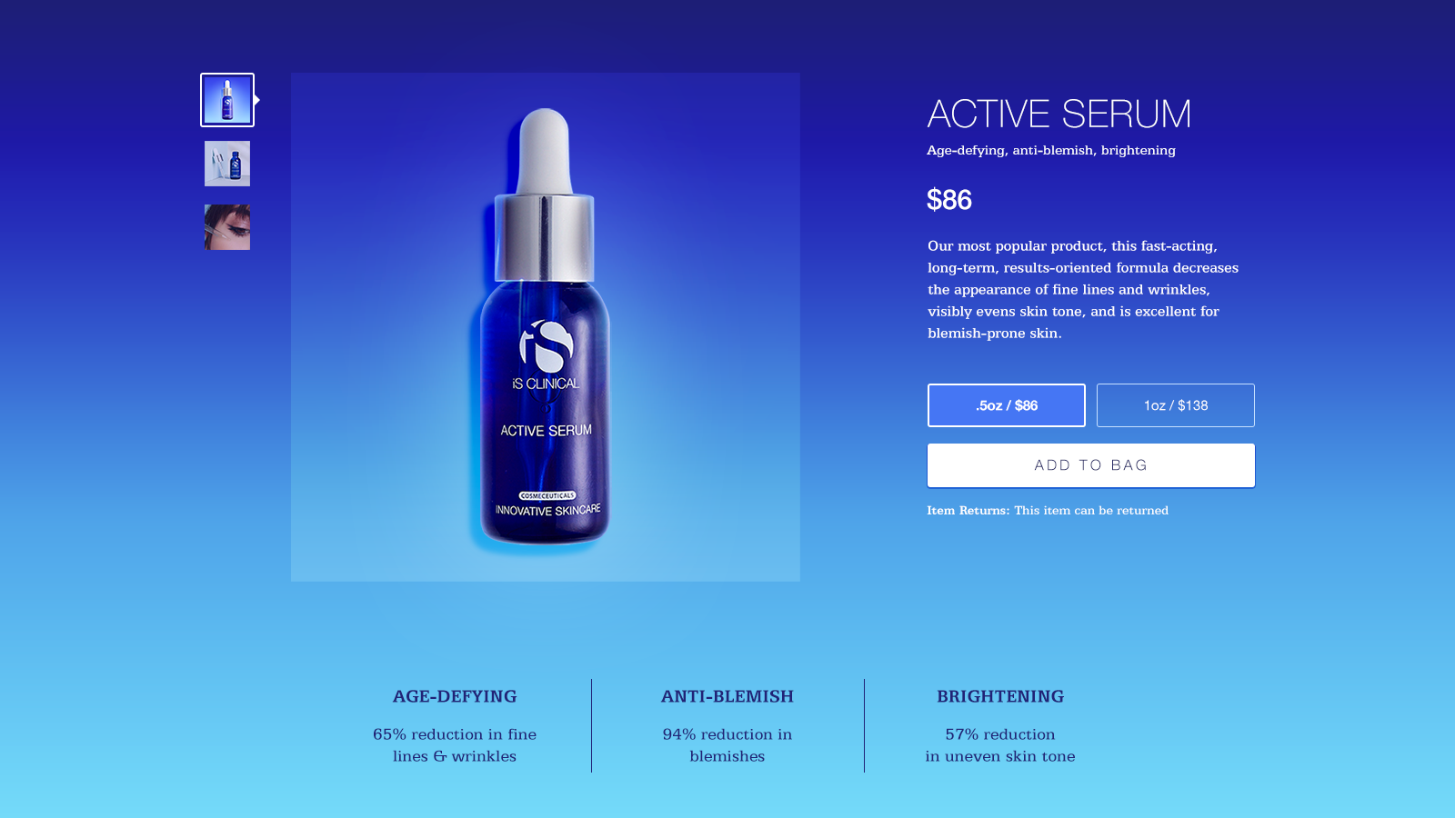 iS Clinical UI - Product Detail Page