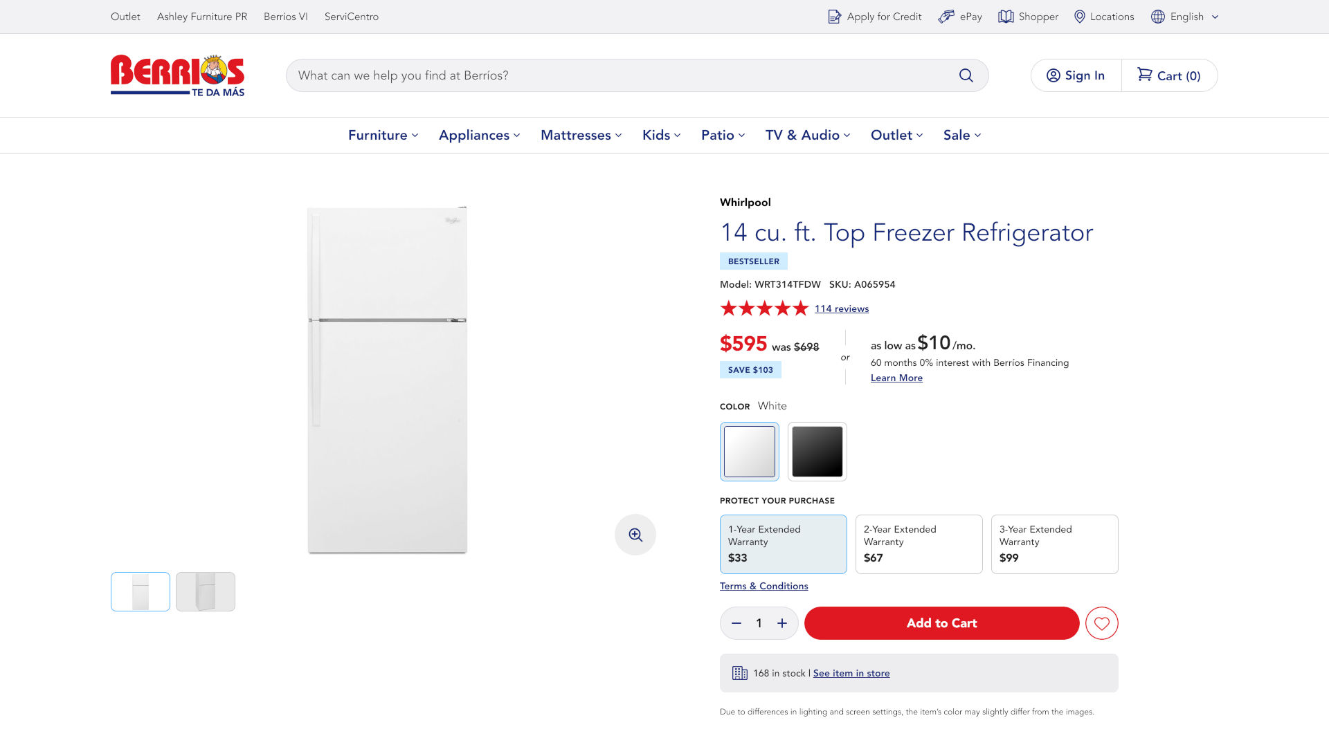Berríos UI - Product Detail Page (Appliances)