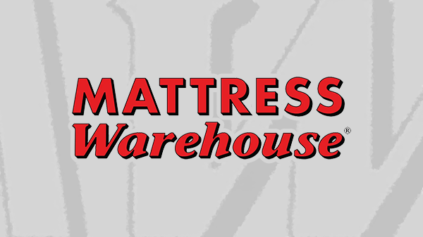 Mattress Warehouse over abstract MW lettering